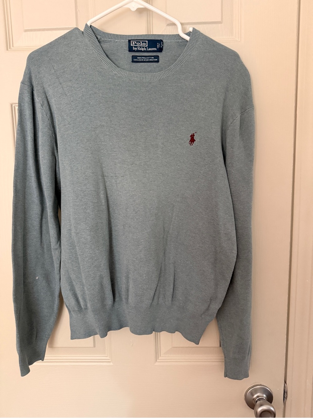 Ralph Lauren Men's Light Blue Crewneck Sweater with Red Pony